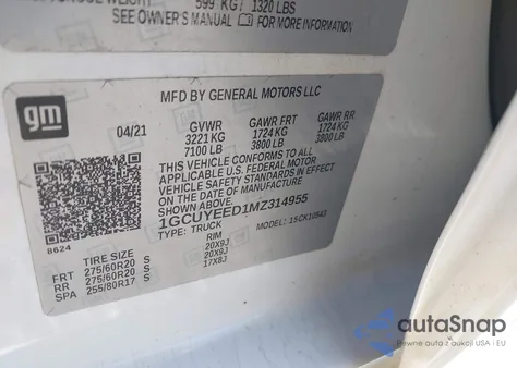 2021 Chevrolet Silverado 1500 4Wd Short Bed Rst from USA, damaged, VIN 1GCUYEED1MZ314955